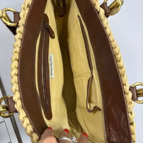 Straw Studios Large Straw & Leather Tote Bag - Picture 5 of 10